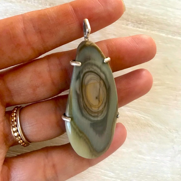 Hand Crafted Jewelry - Imperial jasper and sterling silver pendant. About 1.5 “ in height